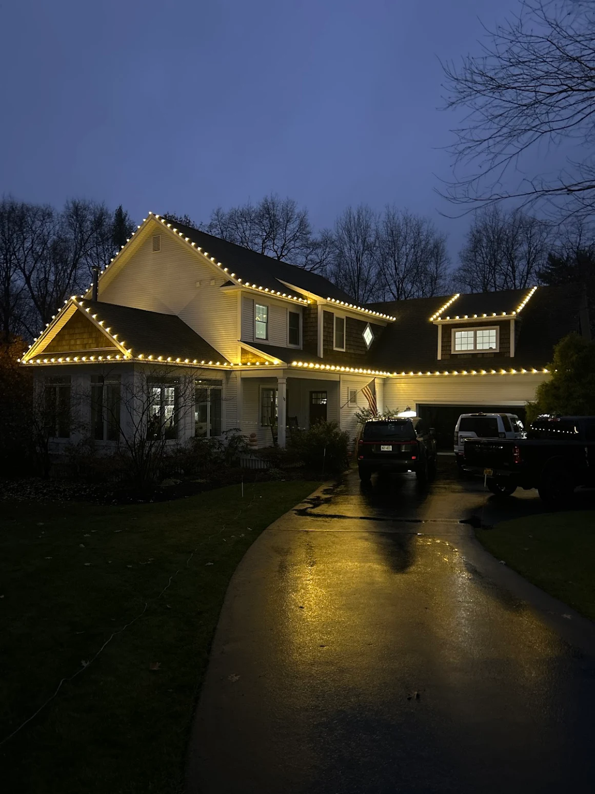 Holiday Lighting project: Two Story, Warm White Roofline in Saratoga County, NY